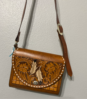 Leather feather tooled purse