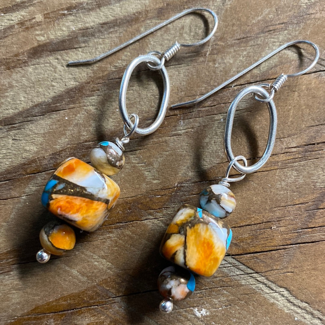 Orange Spiny & Turquoise Earrings