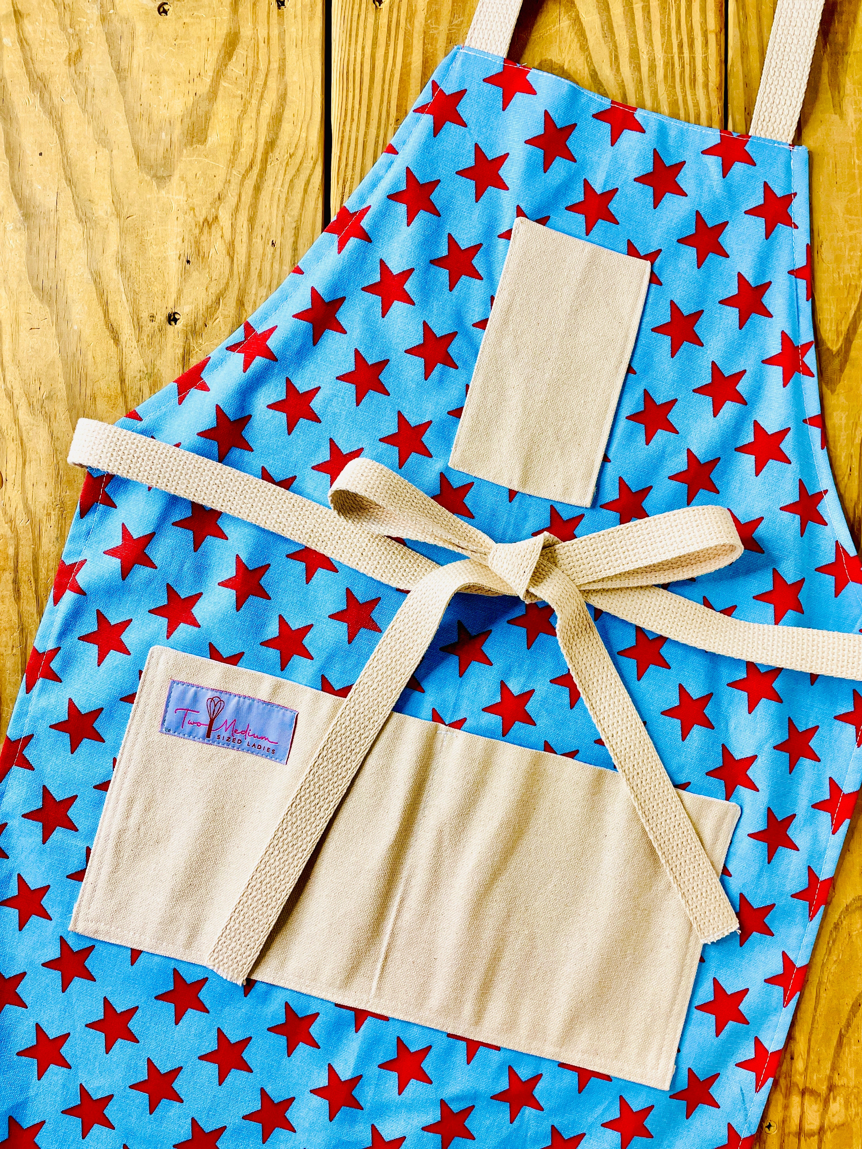 Ranchy Life Betsy Apron patriotic red white and blue stars American style by Two Medium Sized Ladies