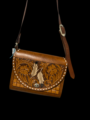 Leather feather tooled purse