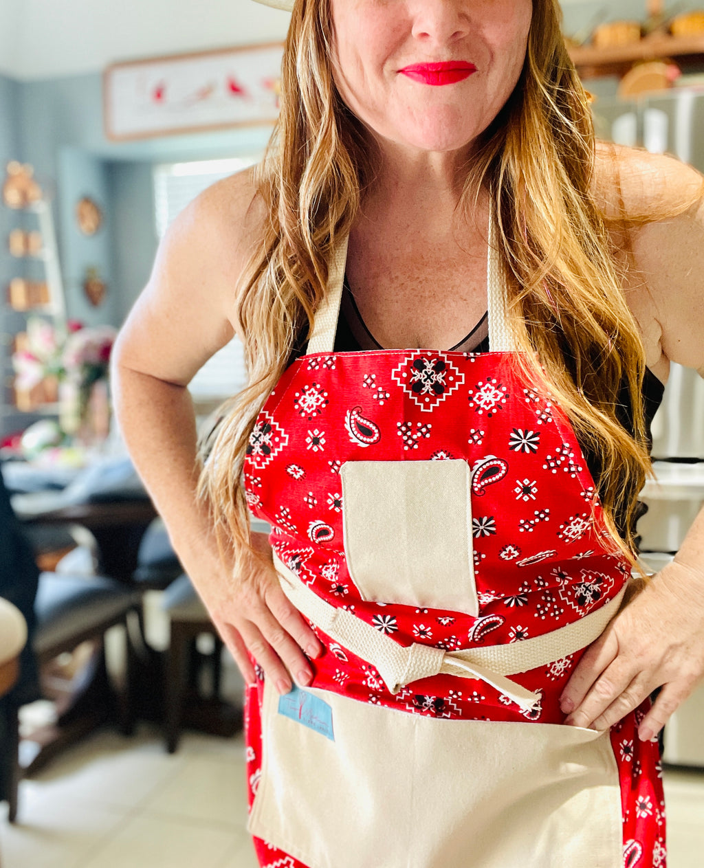 Ranchy Life Two Medium Sized Ladies Red Bandana Cotton Apron Western Collection