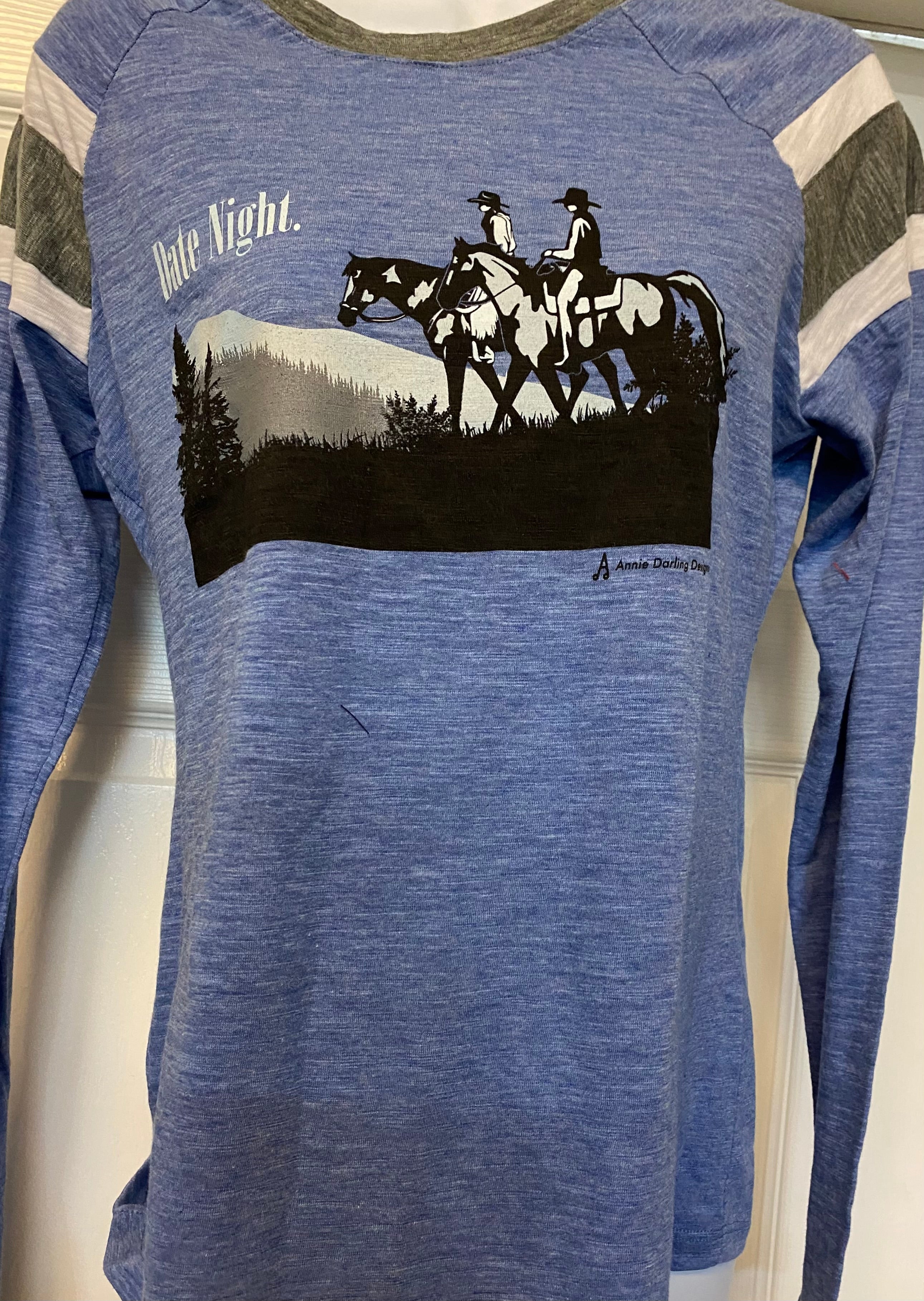 Date Night Ranchy LifeHeather Blue, Gray and White Long Sleeve