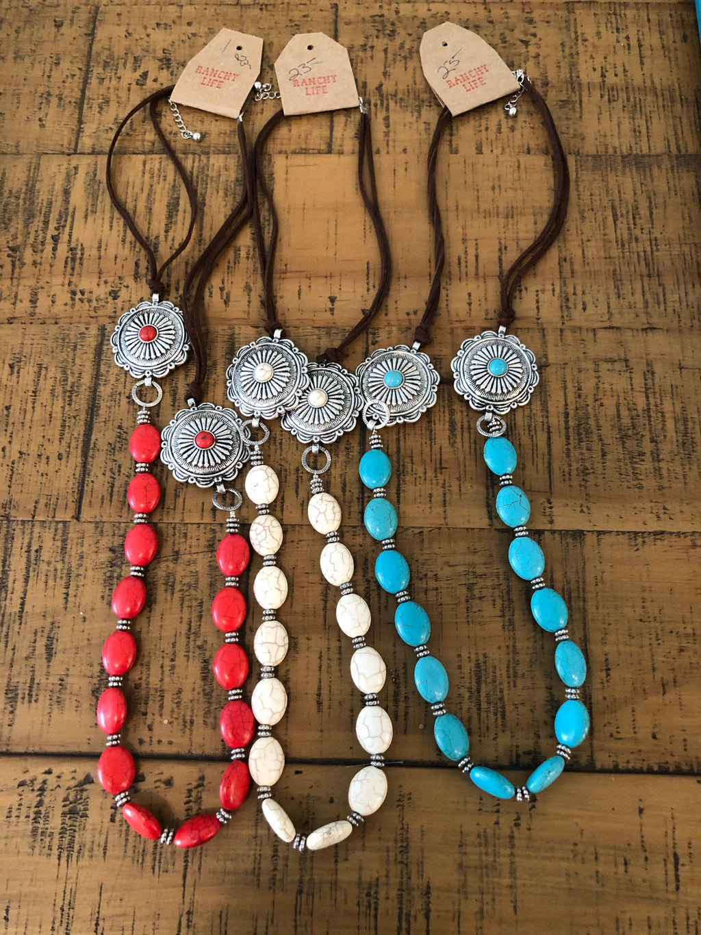 Leather Concho stone  Necklace
