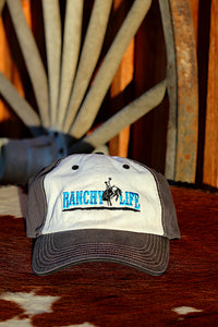 Ranchy Life Bronc Blue and White Low Crown Cap