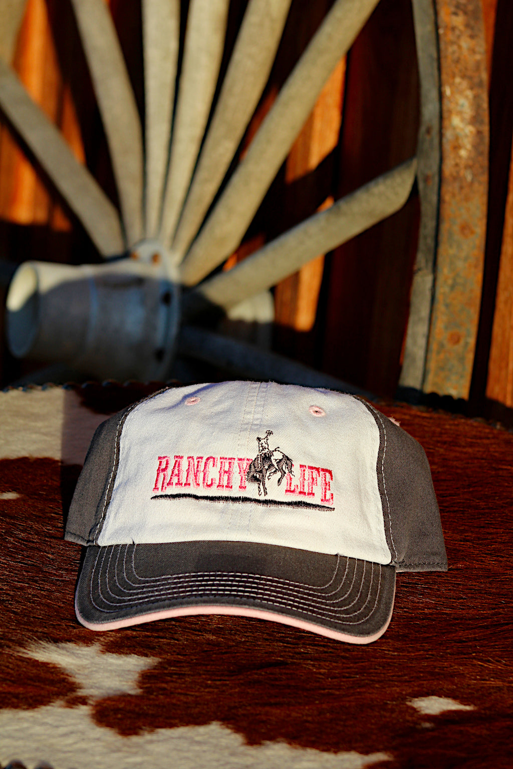 Ranchy Life Bronc Pink, White, Grey Low Crown Cap