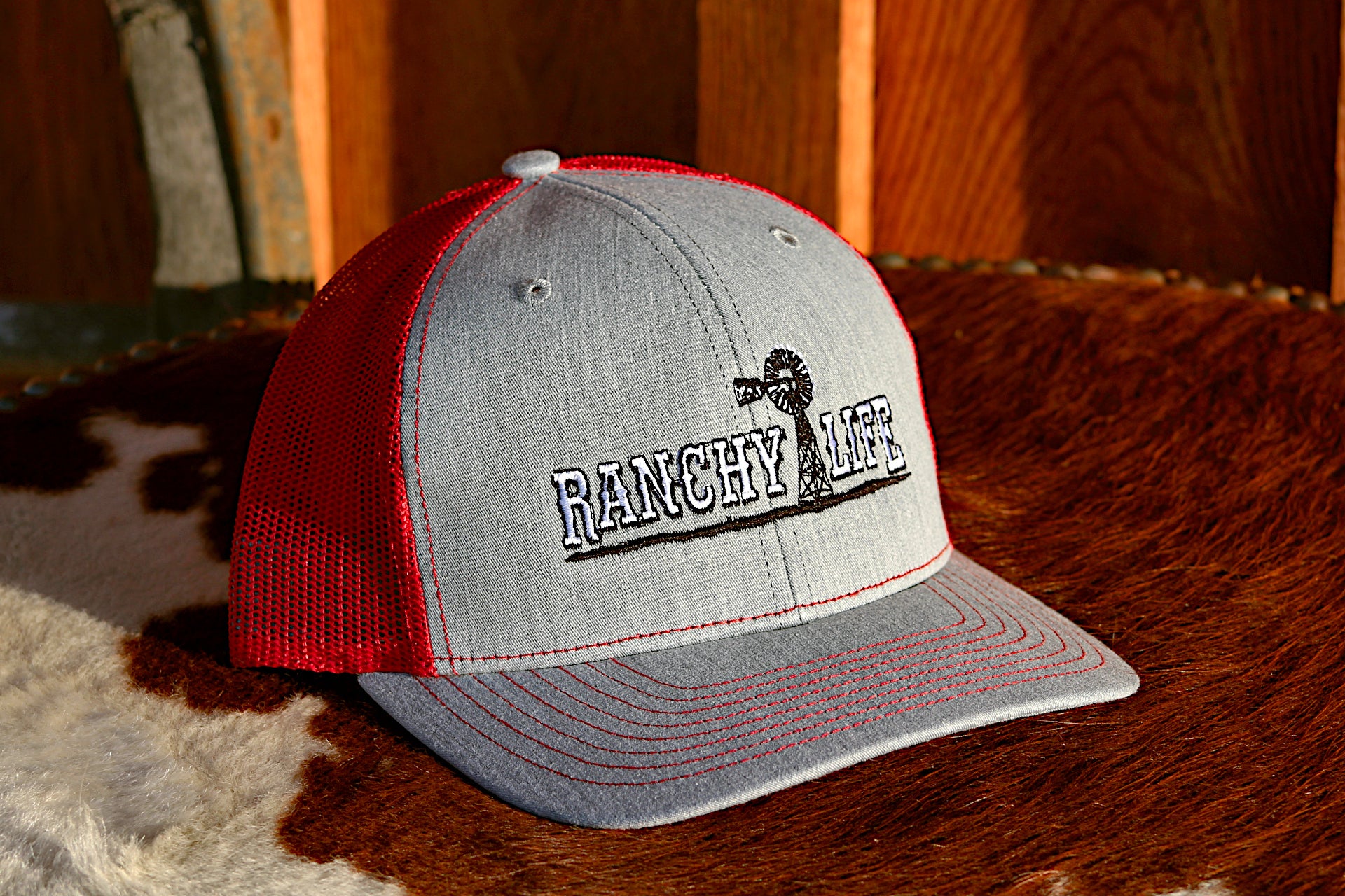 Ranchy Life Red Windmill Snap Back Cap